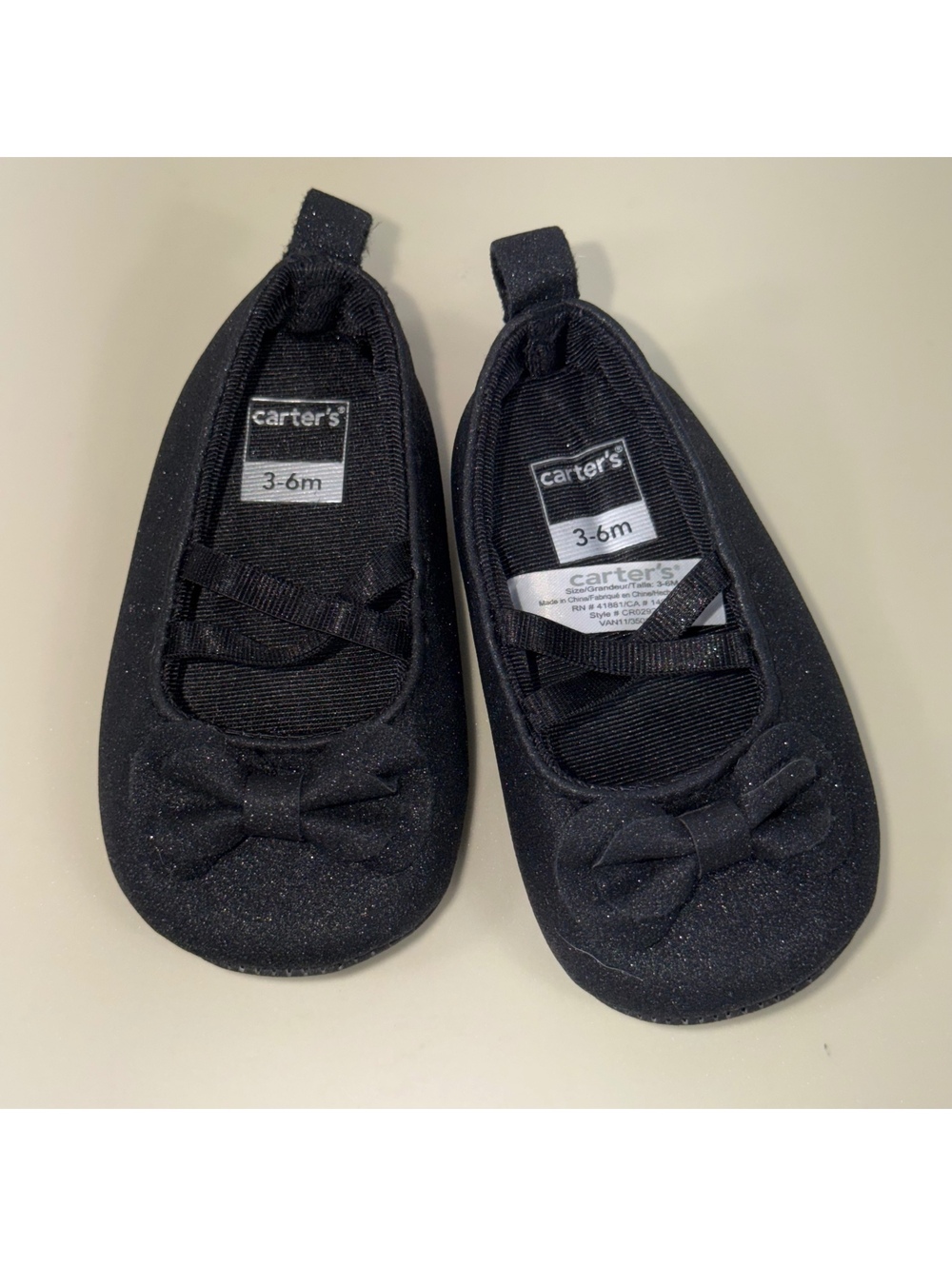Carter’s Baby Girls Black Glitter Ballet Flats 3-6M